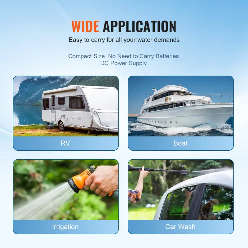 Bomba de diafragma VEVOR, 12V CC, flujo de 3.5/5.5 GPM, presión nominal - Imagen 2