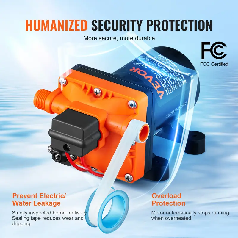 Bomba de diafragma VEVOR, 12V CC, flujo de 3.5/5.5 GPM, presión nominal - Imagen 4