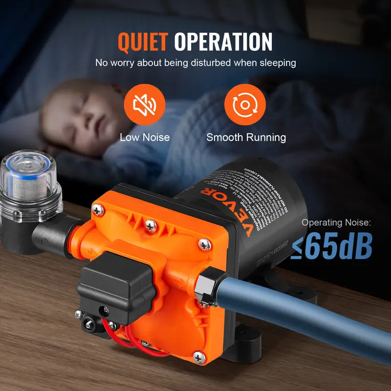 Bomba de diafragma VEVOR, 12V CC, flujo de 3.5/5.5 GPM, presión nominal - Imagen 3